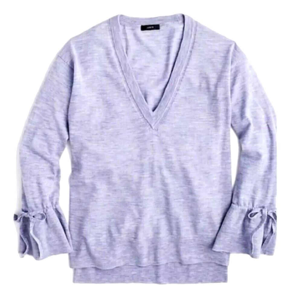 J. Crew 100% Merino Wool V-neck Sweater Small G9845 Lilac Purple Bell Bow Sleeve